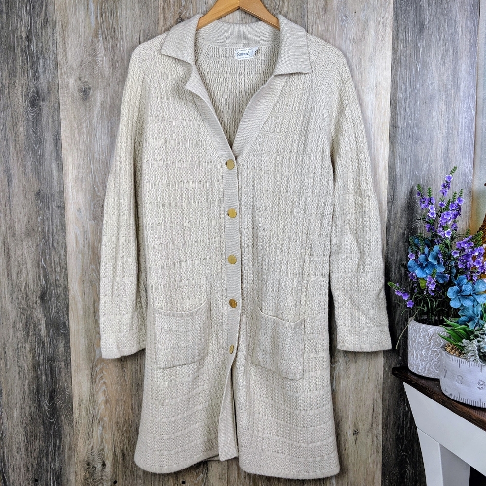 Vintage Dillard's Grandma Beige Long Cardigan